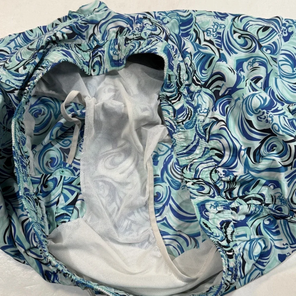 Brooks‎ Brothers Blue Wave Print Swim Trunks Mesh Lining Mens Large Shorts